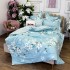 Lenjerie pat dublu,  FINET, cu elastic, 6 piese, Bleu, Alb, Flori de Primavara [8]