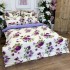 Lenjerie pat dublu,  FINET, cu elastic, 6 piese, Alb, Mov, Bujori, Trandafiri, Flori [3]