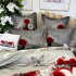 Lenjerie pat dublu,  FINET, cu elastic, 6 piese, Gri-Rosu, fluturi, trandafiri [5]