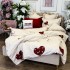 Lenjerie pat dublu,  FINET, cu elastic, 6 piese, Crem, Rosu, Inimioare [8]
