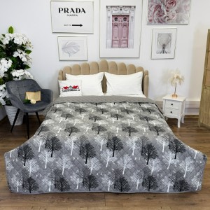 Cuvertura matlasata cu doua fete pentru pat dublu , 210x210, Gri, copaci Cuvertura matlasata cu doua fete pentru pat dublu , 210x210, Gri, copaci
