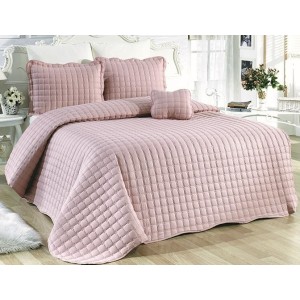Cuvertura Brodata pat dublu cu 3 fete de perna, roz pudra