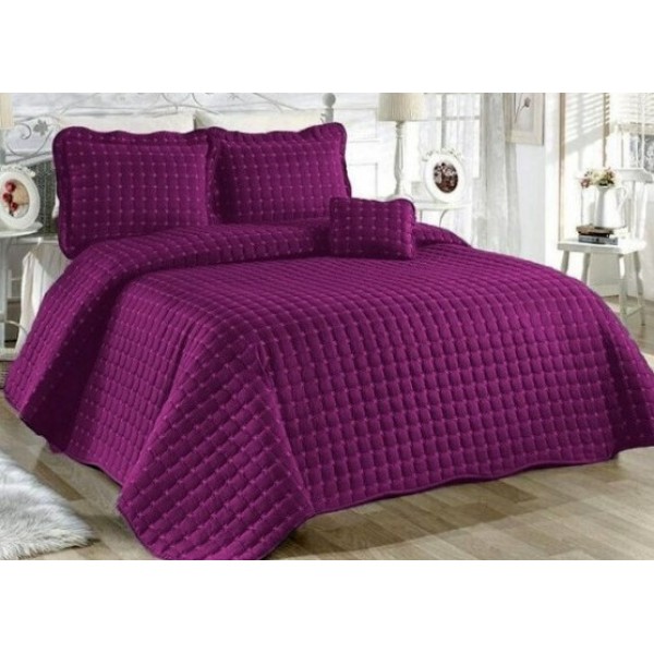 Cuvertura Brodata pat dublu cu 3 fete de perna, violet [1]