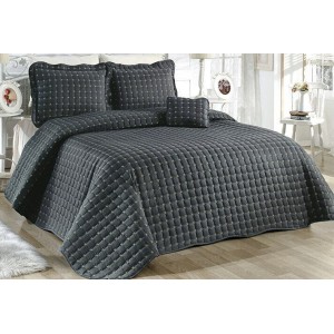 Cuvertura Brodata pat dublu cu 3 fete de perna, gri antracit  Cuvertura Brodata pat dublu cu 3 fete de perna, gri antracit
