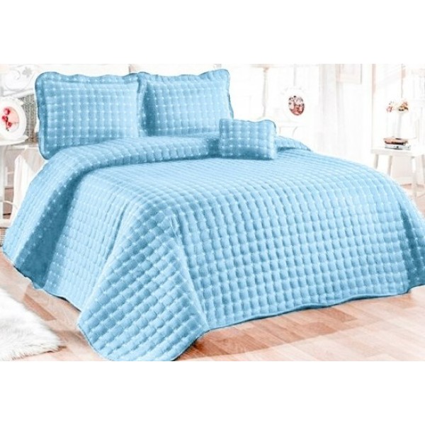 Cuvertura Brodata pat dublu cu 3 fete de perna, bleu [1]