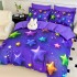 Lenjerie pat dublu, FINET, Imprimeu Digital 5D - Identic cu poza, Cu ELASTIC, 6 piese, Jojo Home, Mov, Stelute [2]