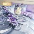 Lenjerie pat dublu, FINET, Imprimeu Digital 5D - Identic cu poza, Cu ELASTIC, 6 piese, Jojo Home, Lila, Crini [3]