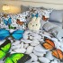 Lenjerie pat dublu, FINET, Imprimeu Digital 5D - Identic cu poza, Cu ELASTIC, 6 piese, Jojo Home, Gri, Fluturi pe Pietre [3]