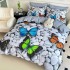 Lenjerie pat dublu, FINET, Imprimeu Digital 5D - Identic cu poza, Cu ELASTIC, 6 piese, Jojo Home, Gri, Fluturi pe Pietre [2]