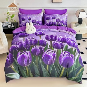 Lenjerie pat dublu, FINET, Imprimeu Digital 5D - Identic cu poza, Cu ELASTIC, 6 piese, Jojo Home, Mov, Lalele Lenjerie pat dublu, FINET, Imprimeu Digital 5D - Identic cu poza, Cu ELASTIC, 6 piese, Jojo Home, Mov, Lalele