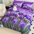 Lenjerie pat dublu, FINET, Imprimeu Digital 5D - Identic cu poza, Cu ELASTIC, 6 piese, Jojo Home, Mov, Lalele [2]