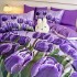 Lenjerie pat dublu, FINET, Imprimeu Digital 5D - Identic cu poza, Cu ELASTIC, 6 piese, Jojo Home, Mov, Lalele [3]