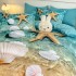 Lenjerie pat dublu, FINET, Imprimeu Digital 5D - Identic cu poza, Cu ELASTIC, 6 piese, Jojo Home, Bleu, Ocean, Stea de Mare [3]