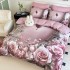 Lenjerie pat dublu, FINET, Imprimeu Digital 5D - Identic cu poza, Cu ELASTIC, 6 piese, Jojo Home, Roz, Trandafiri [2]