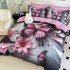 Lenjerie pat dublu, FINET, Imprimeu Digital 5D - Identic cu poza, Cu ELASTIC, 6 piese, Jojo Home, Roz, Gri, Fluturi, Flori [2]