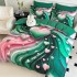 Lenjerie pat dublu, FINET, Imprimeu Digital 5D - Identic cu poza, Cu ELASTIC, 6 piese, Jojo Home, Verde, Roz, Inimioare [2]