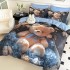 Lenjerie pat dublu, FINET, Imprimeu Digital 5D - Identic cu poza, Cu ELASTIC, 6 piese, Jojo Home, Albastru, Ursulet [2]