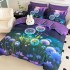 Lenjerie pat dublu, FINET, Imprimeu Digital 5D - Identic cu poza, Cu ELASTIC, 6 piese, Jojo Home, Mov, Papadii [2]