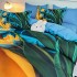 Lenjerie pat dublu, FINET, Imprimeu Digital 5D - Identic cu poza, Cu ELASTIC, 6 piese, Jojo Home, Turquoise, Galben, Verde, Lalele [3]