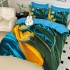 Lenjerie pat dublu, FINET, Imprimeu Digital 5D - Identic cu poza, Cu ELASTIC, 6 piese, Jojo Home, Turquoise, Galben, Verde, Lalele [2]