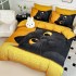 Lenjerie pat dublu, FINET, Imprimeu Digital 5D - Identic cu poza, Cu ELASTIC, 6 piese, Jojo Home, Galben, Negru, Pisica [2]