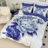Lenjerie pat dublu, FINET, Imprimeu Digital 5D - Identic cu poza, Cu ELASTIC, 6 piese, Jojo Home, Alb, Bleu, Bujori [2]