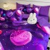 Lenjerie pat dublu, FINET, Imprimeu Digital 5D - Identic cu poza, Cu ELASTIC, 6 piese, Jojo Home, Mov, Macarons [3]