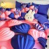 Lenjerie pat dublu, FINET, Imprimeu Digital 5D - Identic cu poza, Cu ELASTIC, 6 piese, Jojo Home, Albastru, Roz, Inimioare [3]
