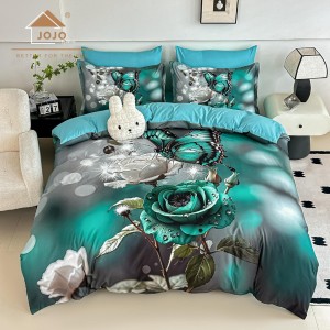 Lenjerie pat dublu, FINET, Imprimeu Digital 5D - Identic cu poza, Cu ELASTIC, 6 piese, Jojo Home, Turquoise, Trandafiri Lenjerie pat dublu, FINET, Imprimeu Digital 5D - Identic cu poza, Cu ELASTIC, 6 piese, Jojo Home, Turquoise, Trandafiri