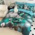 Lenjerie pat dublu, FINET, Imprimeu Digital 5D - Identic cu poza, Cu ELASTIC, 6 piese, Jojo Home, Turquoise, Trandafiri [2]