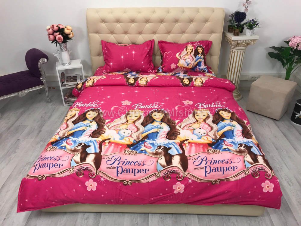 Lenjerie Disney de pat dublu din FINET cu 4 piese Barbie Princess
