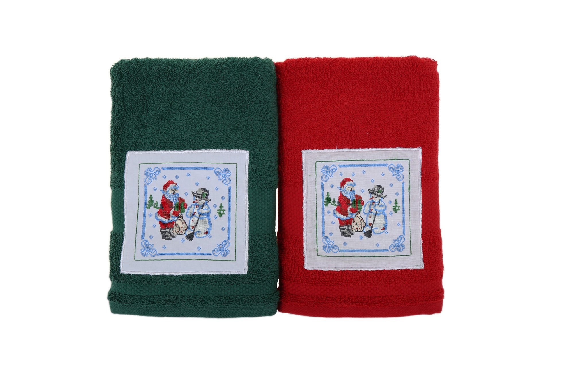 Set 2 prosoape Bahar Majoli Christmas 50 x 90 cm din bumbac 100% Kardan Adam - Green Red