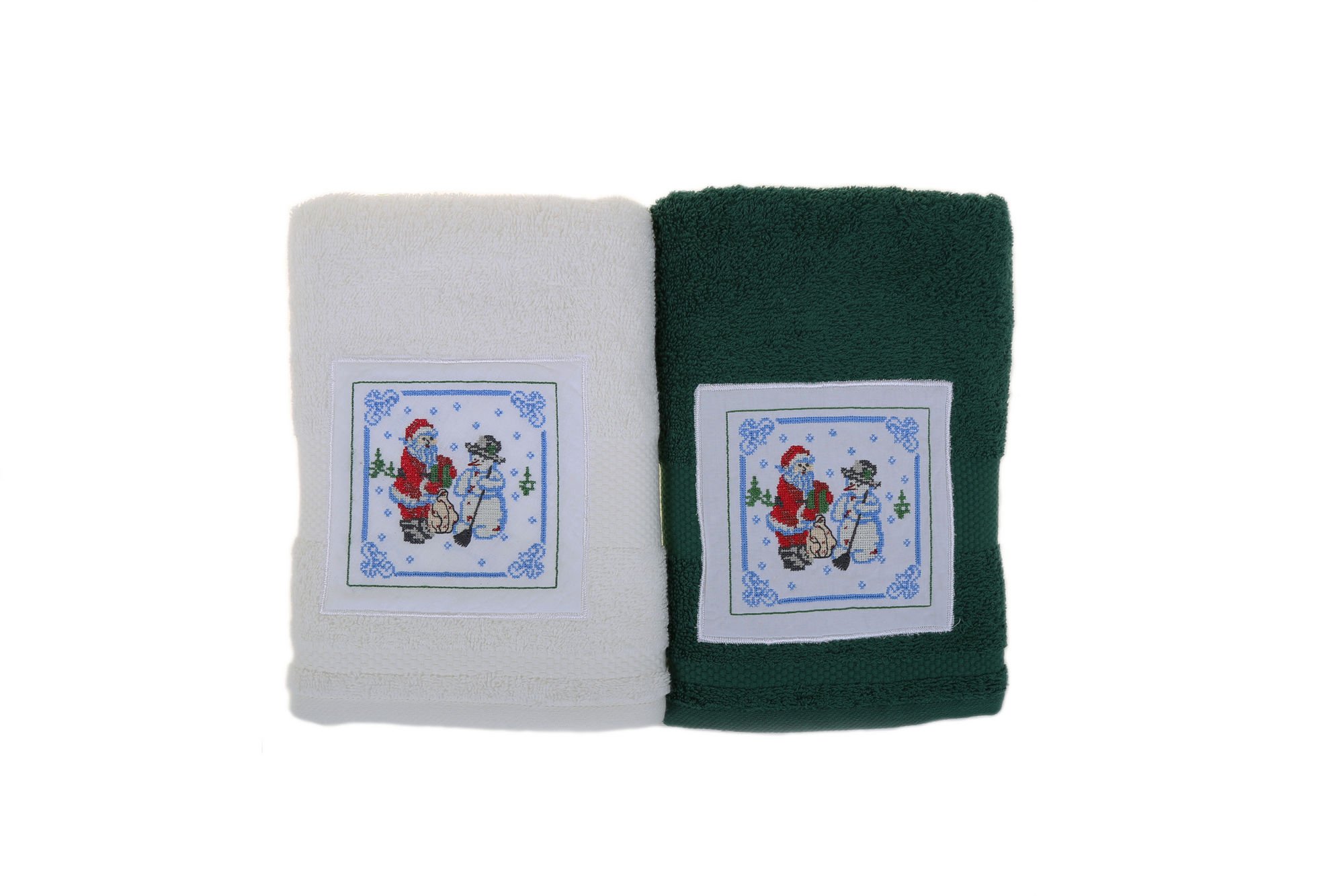 Set 2 prosoape Bahar Majoli Christmas 50 x 90 cm din bumbac 100% Kardan Adam - White Green