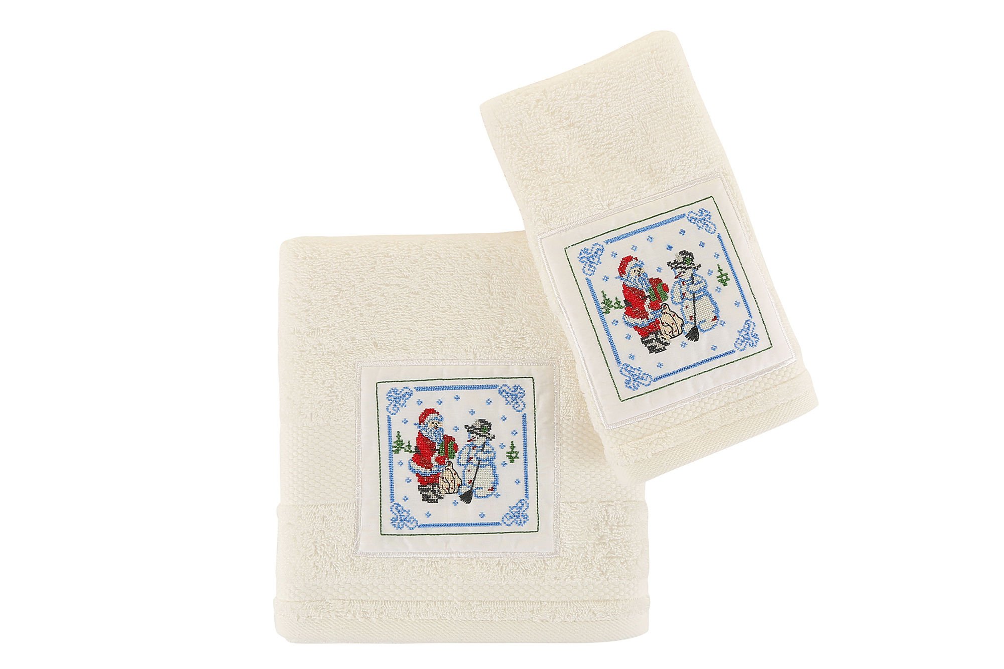 Set 2 prosoape Bahar Majoli Christmas din bumbac 100% Kardan Adam - White