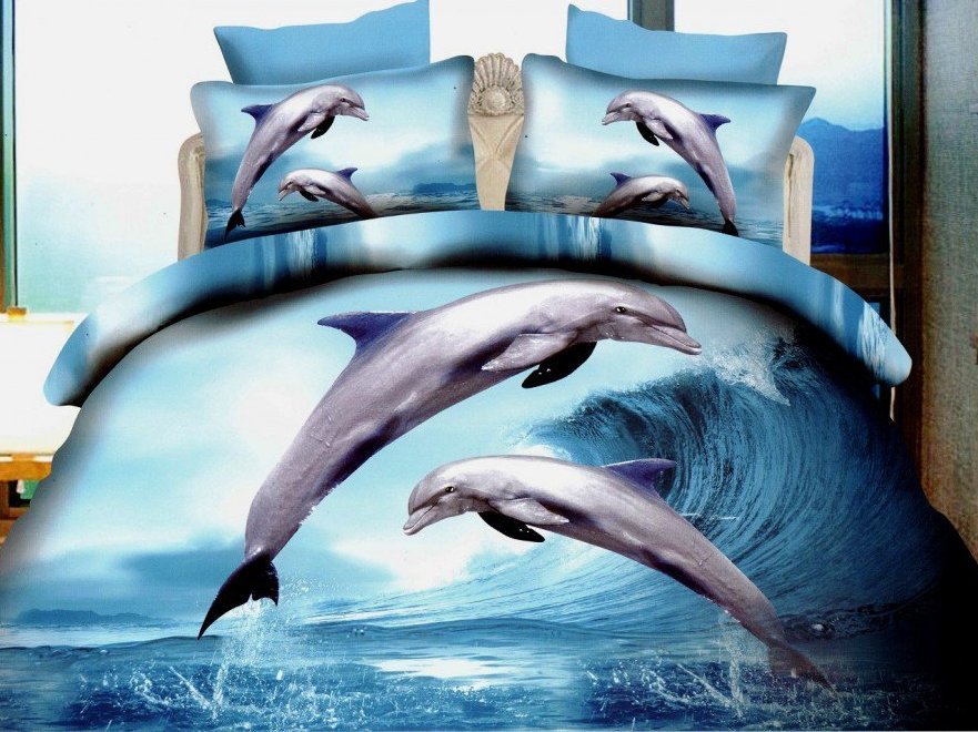 Lenjerie de pat dublu 3d digital print ralex pucioasa dolphin